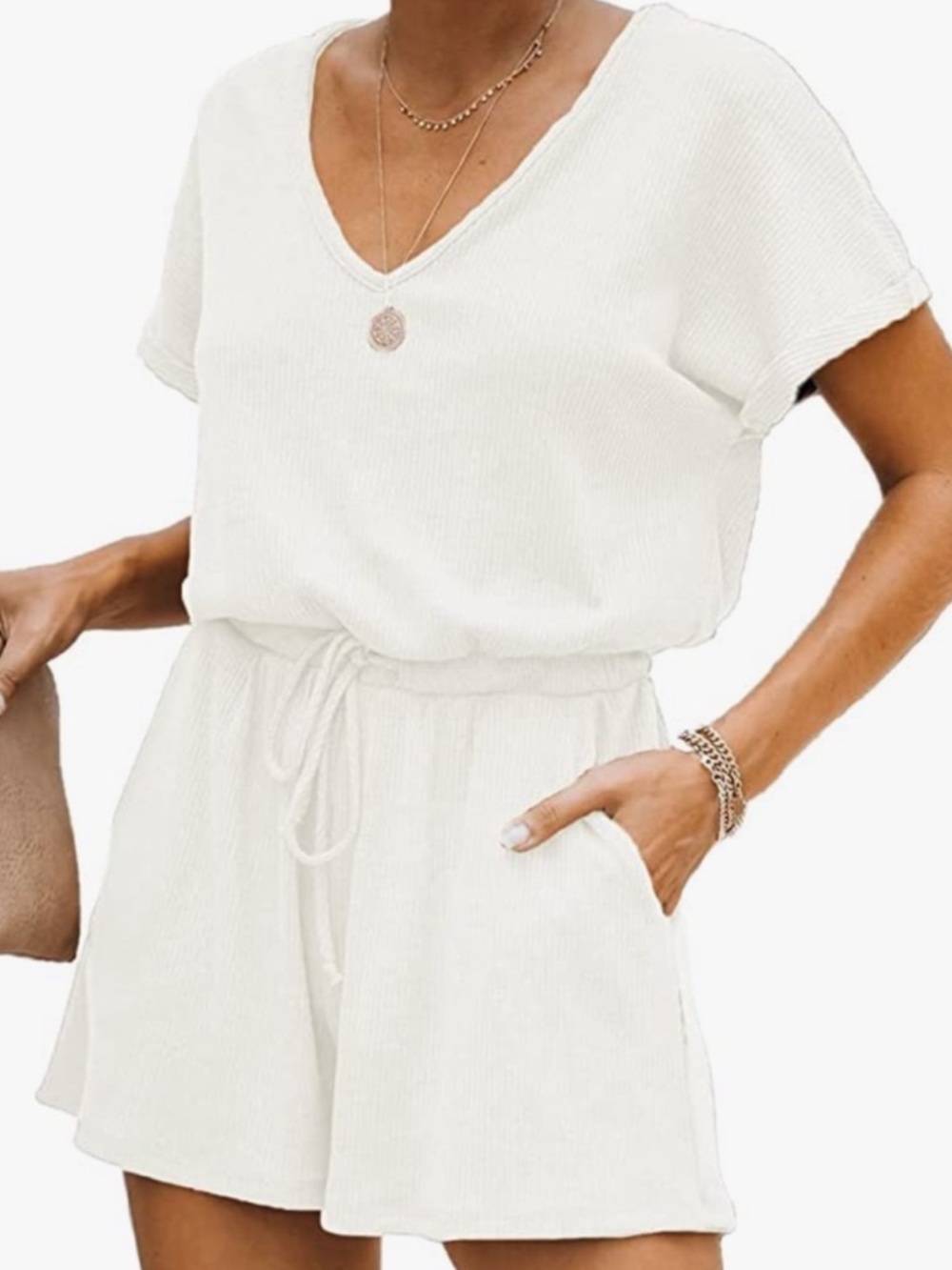 Women’s V-Neck lounge Set in White